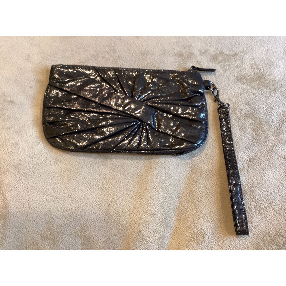 Aldo Black Ruched Wristlet bag with shimmer finish; removable wristβ strap